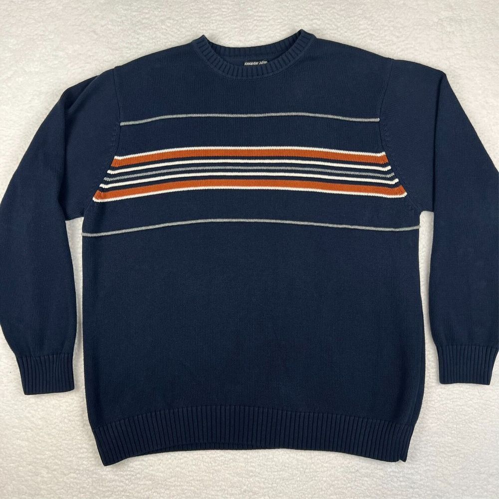 Vtg Alexander Julian Colours Sweater Mens 2XLT Blue Striped Big & Tall Pullover